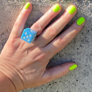 Roll of the dice ring-pool blue with white dots
