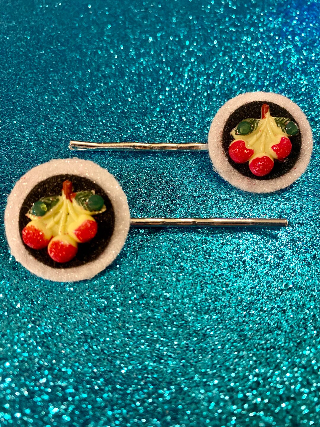 Cherries Jubileewhite and Black With Vintage Cherries, Glitter and