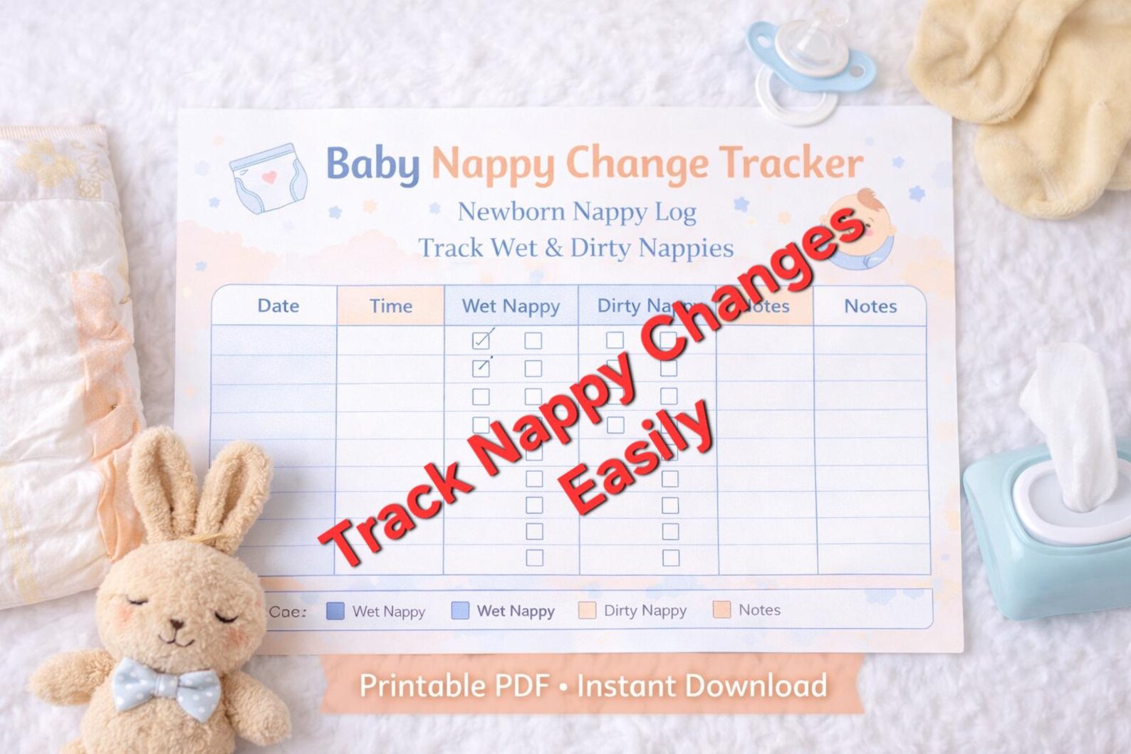 Nappy Changing Routine Cards Baby Nappy Change Tracker Printable | Newborn Nappy Log | Infant Nappy ...