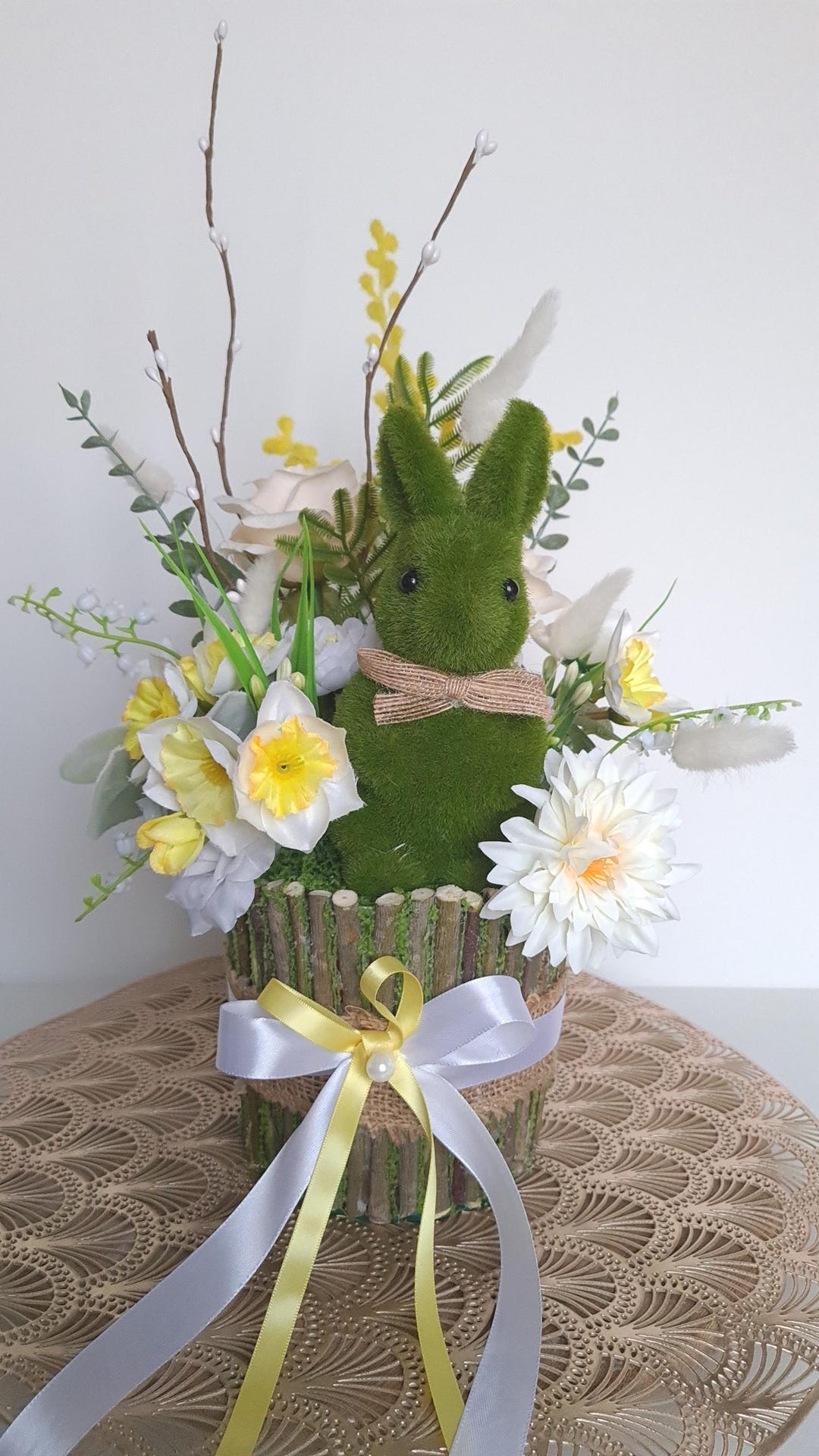 Easter Composition With a Green Rabbit and White Flowers - Etsy