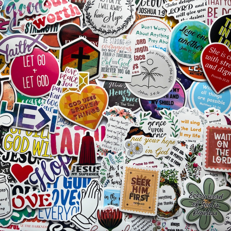 Waterproof Vinyl Stickers Christian Faith Quote Pack Bible Verse Scripture Design Jesus Cross Inspirational Collection For Journal Laptop Water Bottle Decoration Women Teen Gift Bundle Pre Cut Adhesive Religious Message Worship