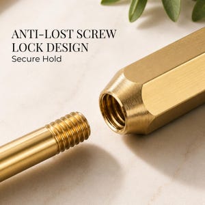 May include: A gold-toned metal component featuring an anti-lost screw lock design for a secure hold. The object consists of a threaded cylindrical rod and a corresponding hexagonal-shaped housing with an internal threaded opening for connection.