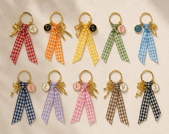 Personalized Keychain Bow Gift Initial Charm Monogram Key Ring Bag Accessory Purse Zipper Pull Backpack Tag Teacher Gift Bridesmaid