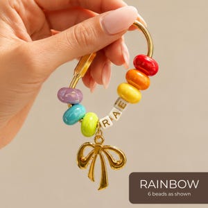 Custom Letter Bead Keychain Personalized Name Design Bag Charm Accessory Birthday Gift Best Friend Present Appreciation Token Teacher Thank You Gift Gold Bow Charm Monogram Initial Jewelry Colorful Beaded Design Wire Bangle Accessory