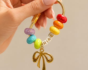 Personalized Keychain Bag Charm Custom Acrylic Keychain Car Decor Unique Gift Personalized Purse Beaded Bag Charm Luggage Tags Customized