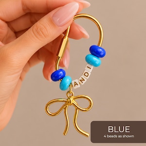 Bag Charm Keychain Personalized Name Custom Letter Bead Accessory Gold Bow Charm Design Bridesmaid Proposal Gift Thank You Present Teacher Appreciation Birthday Gift Best Friend Token Monogram Initial Jewelry Colorful Glass Beads Wire
