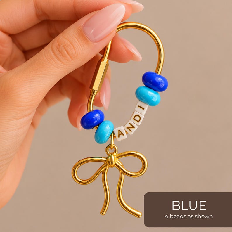 Bag Charm Keychain Personalized Name Custom Letter Bead Accessory Gold Bow Charm Design Bridesmaid Proposal Gift Thank You Present Teacher Appreciation Birthday Gift Best Friend Token Monogram Initial Jewelry Colorful Glass Beads Wire