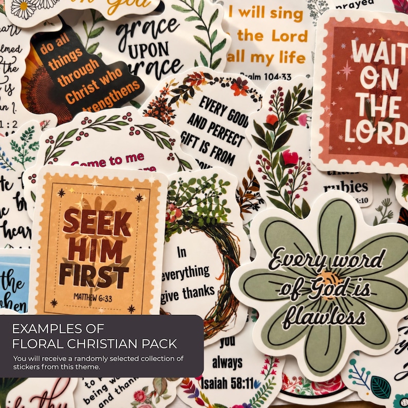 Faith Quote Sticker Pack Christian Bible Verse Bundle Watercolor Floral Heart Design Jesus Cross Inspirational Collection Waterproof Vinyl For Women Teen Journal Laptop Water Bottle Scripture Reference Joshua John Message Worship