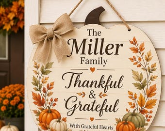 Personalized Thanksgiving Pumpkin Sign, Custom Family Name Fall Decor, Wooden Farmhouse Porch Sign, Autumn Home Decoration Gift