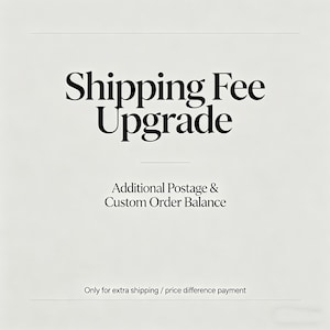 May include: A cream-coloured graphic featuring the text "Shipping Fee Upgrade" in a bold, black font. Beneath, smaller text reads "Additional Postage & Custom Order Balance." The bottom text says "Only for extra shipping / price difference payment."