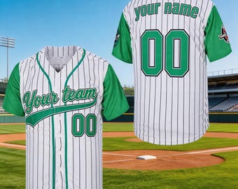 Maglia da baseball gessata bianca personalizzata / Nome e numero della squadra ricamati, traspirante, chiusura con bottoni.