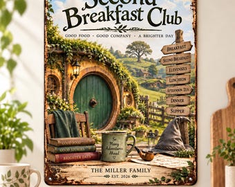 Personalized Second Breakfast Club Metal Sign, Fantasy Cottage Wall Decor, Custom Family Name Sign, Cozy Kitchen Decor, Housewarming Gift