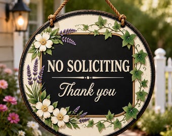 No Soliciting Sign, Garden Metal Wall Plaque, Rustic Door Sign, Outdoor Farmhouse Decor, Hanging Garden Sign, Vintage Floral Yard Sign