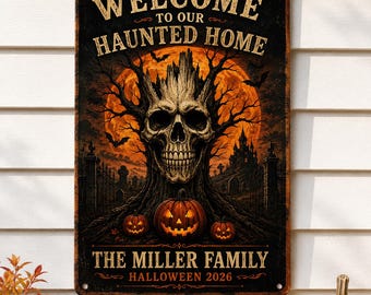 Personalized Halloween Aluminum Sign, Custom Family Name Haunted House Metal Sign, Spooky Porch Decor, Halloween Wall Decor Gift