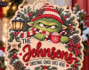 Personalized Christmas Door Sign, Custom Family Name Wooden Sign, 3D Name Holiday Door Hanger, Rustic Christmas Porch Decor