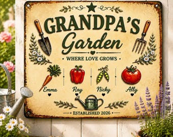 Personalized Grandpa's Garden Metal Sign,Custom Family Garden Decor,Grandpa Gift,Rustic Outdoor Garden Sign,Father's Day Gift,FarmhouseDecor