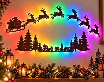 Wooden Christmas Wall Lights, LED Holiday Decor with Remote, Santa Reindeer Gingerbread Snowflake, Lighted Xmas Home Decoration