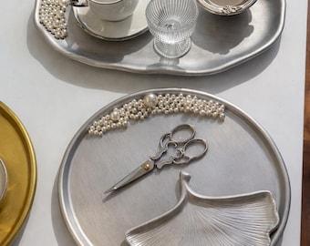 Luxus Silber Tablett Set, dekoratives Serviertablett Set, Perle Kaffeetisch Dekor, Verlobung Tablett Set, elegantes Wohnkultur Geschenk