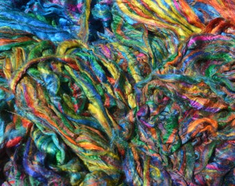 Recycled sari silk sliver roving 1oz 2oz 3oz 4oz  multicolored fiber for spinning felting.