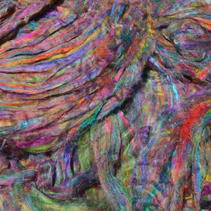 Recycled sari silk sliver roving 1oz 2oz 3oz 4oz  multicolored fiber for spinning felting.