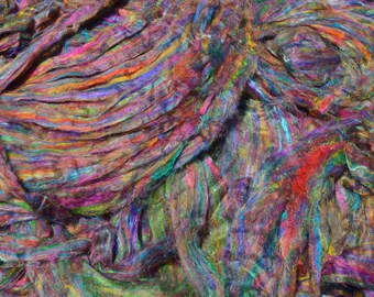 Recycled sari silk sliver roving 1oz 2oz 3oz 4oz  multicolored fiber for spinning felting.