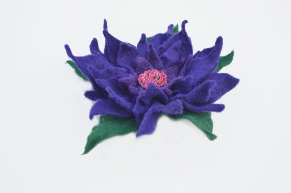 Purple Felt Wool Flower Brooch Pin Ready to ship Blue Felt Flower Brooch Pin