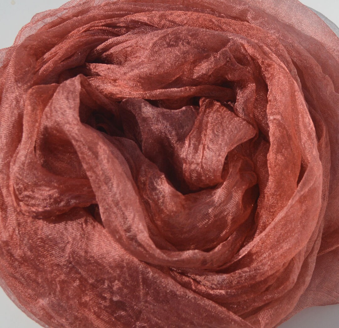 Margilan Silk Gauze, Rarefied, Scrim, Rust Hand Dyed Pure Silk , 3
