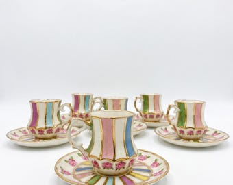 Luxury 6-Piece Hand-Painted Porcelain Coffee Set, Genuine Gold Gilded Rose Pattern Cup, Floral Turkish Coffee Set, Unique Wedding Gift