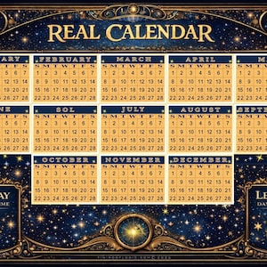 Calendario Real – Calendario Cósmico de 13 Meses / Tabla de Tiempo Esotérica Celestial / Arte Mural de Astrología