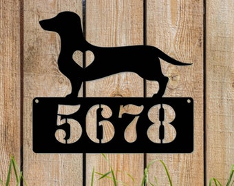 Dachshund Heart Dog Breed Custom Address Street House Number Sign Powder Coated Steel