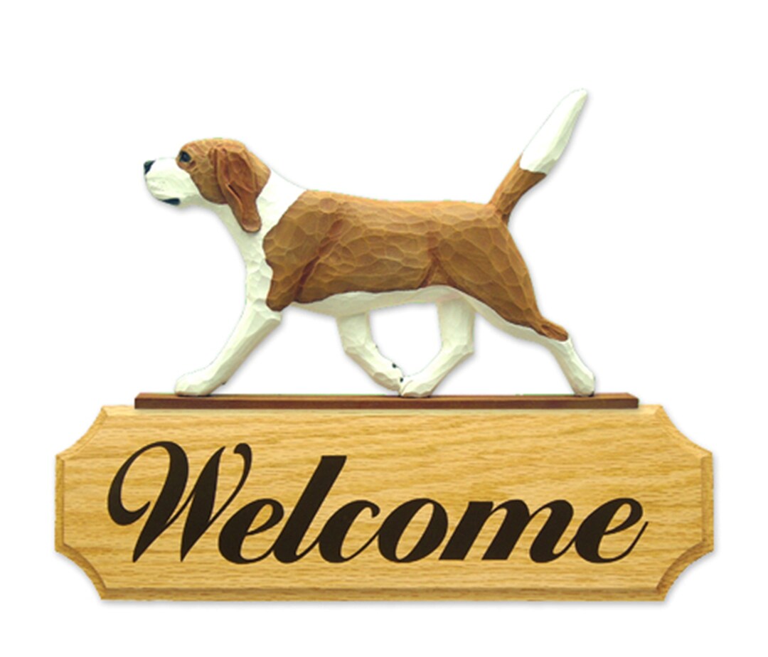 Beagle Red and White Dog Custom Text Welcome Indoor Outdoor Wood Sign ...