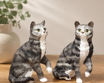 Custom Painted Silver Tabby Cat Figurine INCLUDES FREE Dog Lover Gift with Purchase