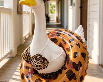 Leopardenmuster Strand Taggans Outfit, 4-teiliges Set für 23 "Rasengans, Bikini Hut Sonnenbrille Float, Sommer Pool Party Dekor