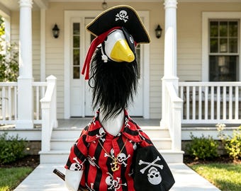 Pirate Costume for 23" Porch Goose, Skull Crossbones Halloween Outfit, Funny Outdoor Garden Goose Clothes, Spooky Season Yard Decor