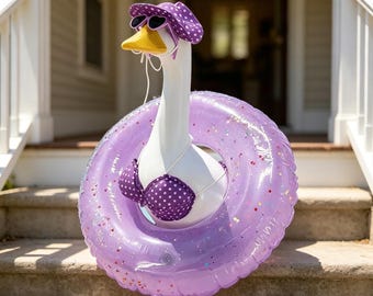 Summer Beach Outfit for Porch Goose - Purple Polka Dot Bikini | Fits 23" Large Lawn Goose | Cute Outdoor Yard Decor