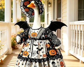 Halloween Goose Outfit23 Inch Porch Goose Costume with WitchHatBatWings Pumpkin DressCute Fall Outdoor DecorHalloween Front Porch Decoration