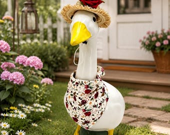 Garden Goose Outfit with Straw Hat, Floral Goose Costume, Farmhouse Porch Decor, Outdoor Lawn Decoration Gift for Garden Lovers