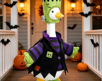Frankenstein Goose Outfit for 23" Lawn Goose, Halloween Monster Costume, Spooky Porch Decor