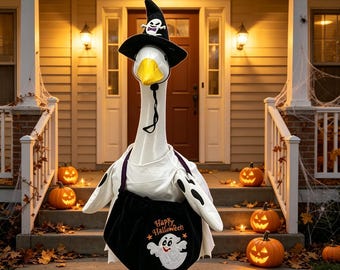 Halloween Goose Costume Outfit,Ghost Porch Goose Decor,23 Inch GooseStatueClothing, Spooky Fall Front Door Decoration,Farmhouse Holiday Gift