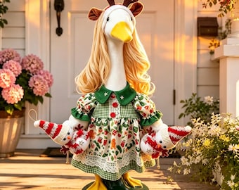 Christmas Goose Outfit for 23 Inch Lawn Goose, Holiday Porch Goose Decor, Santa Goose Costume, Christmas Garden Decoration Accessories