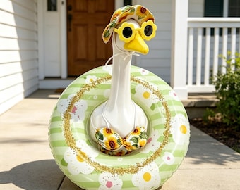 Summer Porch Goose Pool Float Outfit Set,Sunflower Inflatable Garden Decor with Sunglasses Bikini Costume,Funny Outdoor Yard Decoration Gift