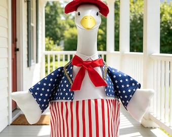 23" Porch Goose Patriotic Outfit Set, Uncle Sam Costume with Hat & Bow Tie, 4th of July Lawn Goose Decor, Funny Housewarming Gift