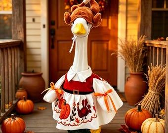 Thanksgiving Turkey Goose Outfit for 23" Lawn Goose, Fall Harvest Pilgrim Dress