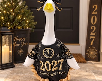 2027 New Year Porch Goose Outfit, Black Gold Happy New Year Goose Clothes, 23 Inch Goose Costume, New Years Eve Porch Decor