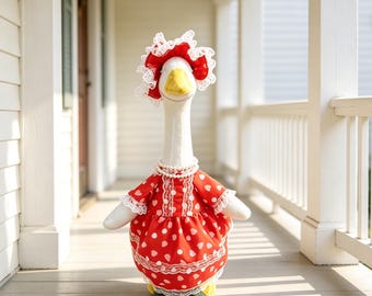 23 Inch Porch Goose Outfit, Red Heart Lolita Dress with Bonnet, Cute Garden Goose Clothes, Holiday Porch Decor, Funny Outdoor Yard Gift