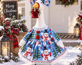 Christmas Porch Goose Outfit, Snowman Goose Dress with Bow, Optional Bell Ornament Add On, 23 Inch Goose Clothes, Holiday Porch Decor