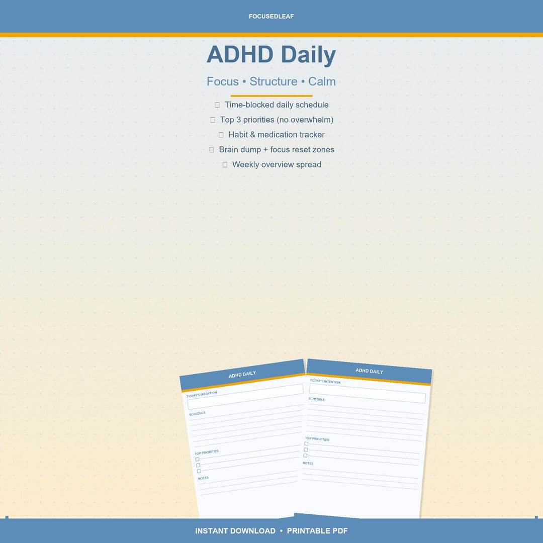 ADHD Daily Planner Printable | Focus & Routine Planner | Simple ...