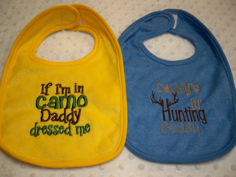 6 Piece Camo Baby Boy Gift Set Orange Bodysuit with Camo Tie Camo Burp Cluth and set of 4 Hunting Bibs Orange and Camo Bodysuit Camo Baby