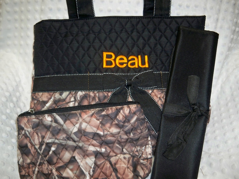 PERSONALIZED 3 Piece Diaper Bag Set with Name Baby Boy Camo Personalized Diaper Bag and Changing Pad Embroidered Zipper Pouch