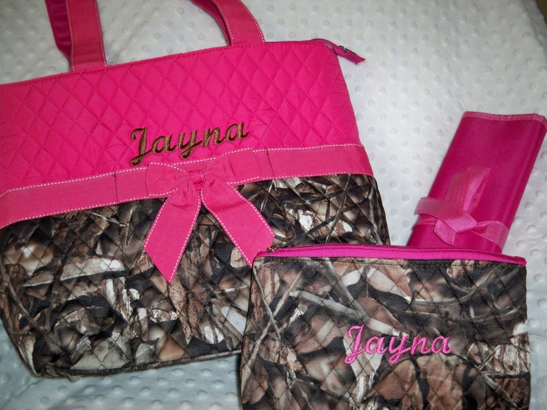 PERSONALIZED 3 Piece Diaper Bag Set with Name Baby Boy Camo Personalized Diaper Bag and Changing Pad Embroidered Zipper Pouch